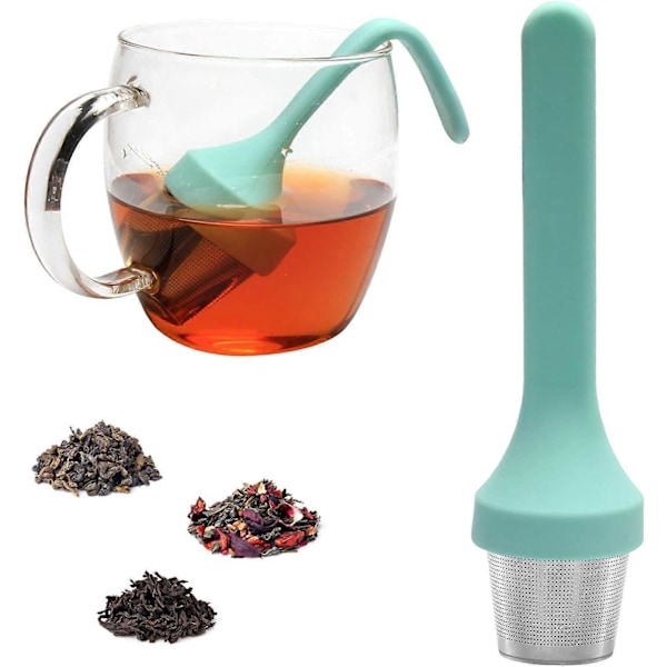 Te-infuser, silikonehåndtag, te-si i rustfrit stål, løs te-brygger, ekstra fintmasket tefilter