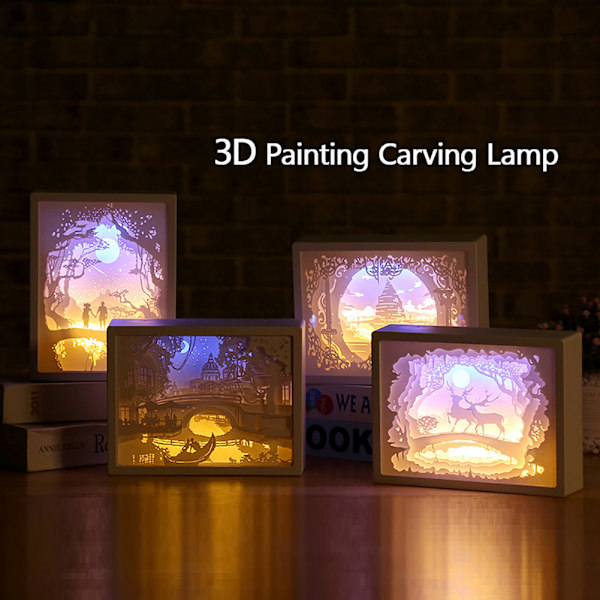 Papirklip Lysboks 3D LED Papirudskæringslampe Papirudskæringskunst Nattelys LED Bordlampe til dekoration