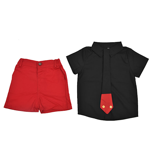 Barnkläder Kortärmad Skjorta Gentleman Slips Shorts Set Baby Boy Klädset Svart 120cm / 47.2in