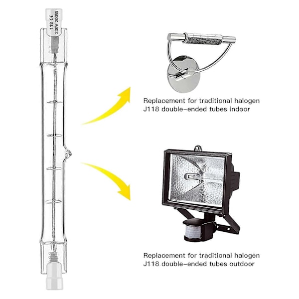 R7S Halogenpære 118 mm 200 W 230 V Pakke med 10 Halogenstavlamper