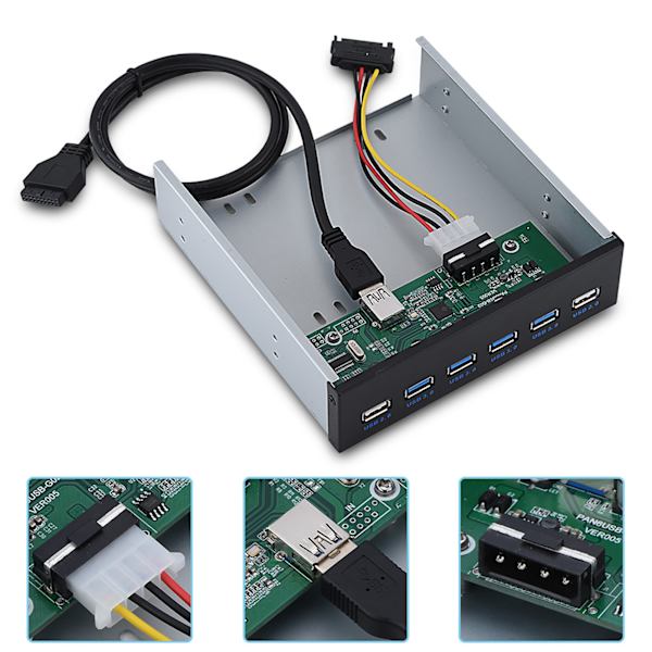 19-nastainen 4 * USB3.0 + 2 * USB2.0 6 -liitäntä metallinen etupaneelin USB keskitin