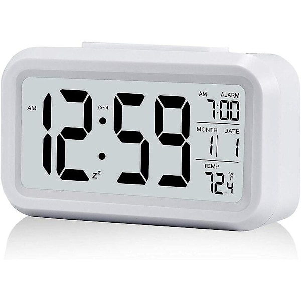Digital Väckarklocka Morgonväckarklocka, Tyst Batteridriven Digital Väckarklocka för Barn Vuxna Stor LED-Display Temperatur Kalender (Vit)