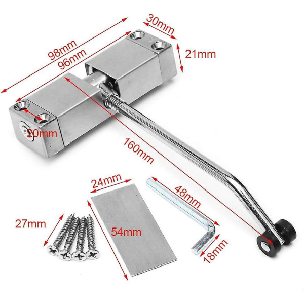Aluminiumslegering Overflatemontert justerbar fjærdørlukker med automatisk lukkemekanisme - Støtter opptil 20 kg
