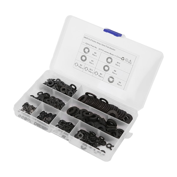 480 stk. flade skiver sortiment M2 M2.5 M3 M4 M5 M6 M8 M10 kulstofstål hardware til bil hjem