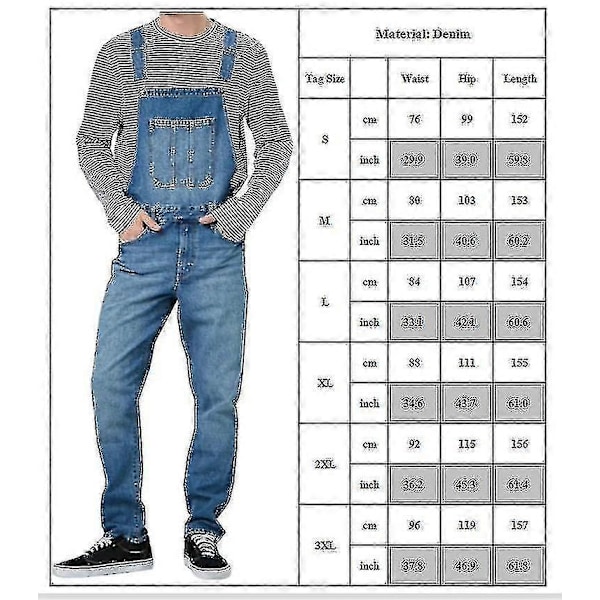 Herr Snickarbyxor Denim Overaller Bib And Brace Byxor Jeans Jumpsuit Långbyxor Romper mörkblå m