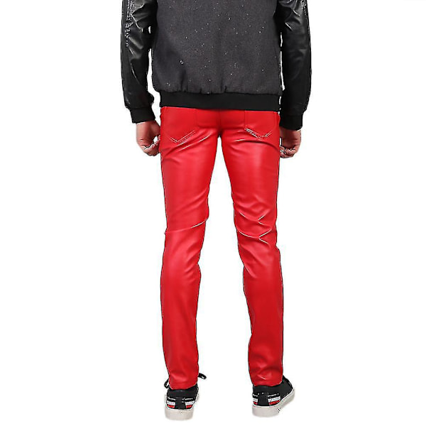 Stretch Faux Läder Röda Byxor för Män EU 30