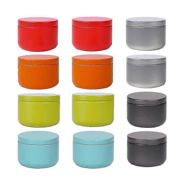 12 runde blikkbokser 54x40mm tebokser for løs te kaffe krydder godterioppbevaring Multicolor