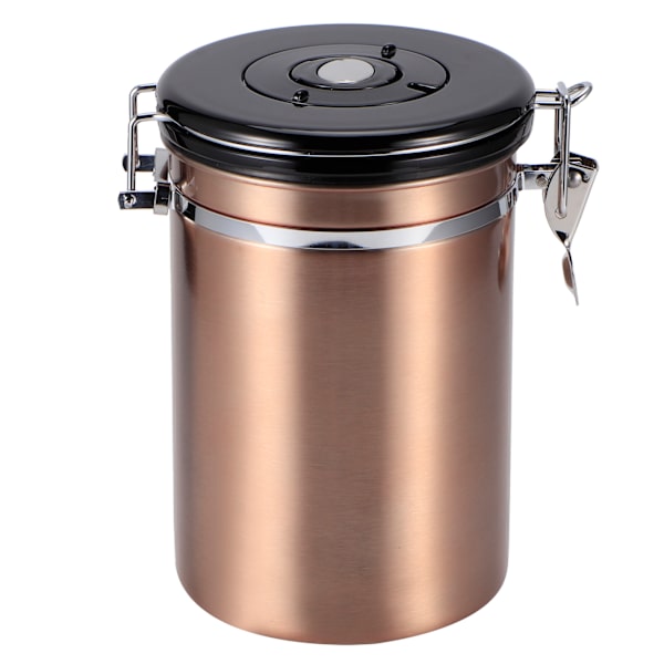 Rustfrit forseglet tank fugtsikker kaffebønne te opbevaringsbeholder med luftudluftningsventil (guld 1,8L (ca. 750g))