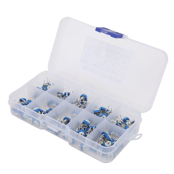 100 stk. variabel modstandstrimmer potentiometer pot elektronisk komponent RM065 blå + hvid