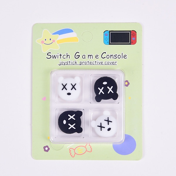 Silikon Joystick-skydd Söt Cartoon Ergonomisk Reptålig Spel Tumgreppsskydd för Switch Svart X och Vit X 4 st