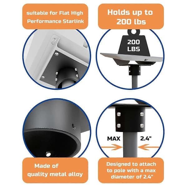 Star Link Flad Højtydende Røradapter, Star Link Monteringssæt til Højtydende Star Link Internet Kit Black
