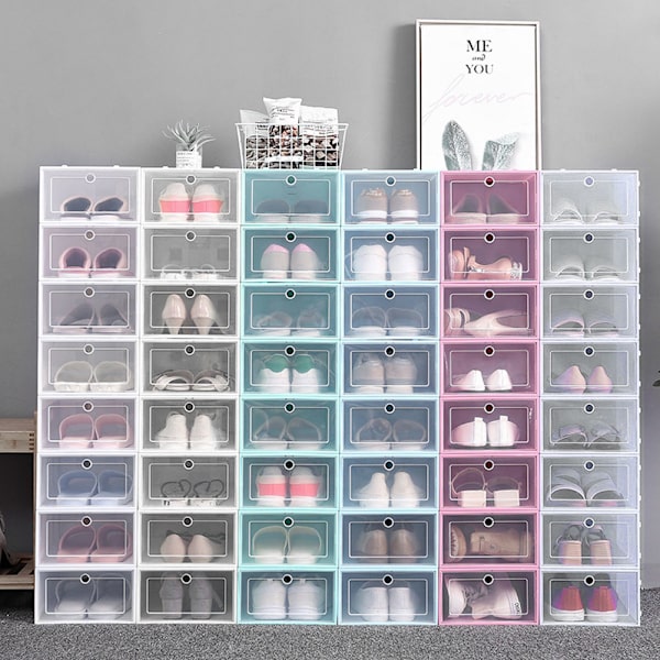 Hushåll Tjock Transparent Stapelbar Skobox Dammtät Skor Förvaringslåda Organizer Väska Blå 33x23x13cm