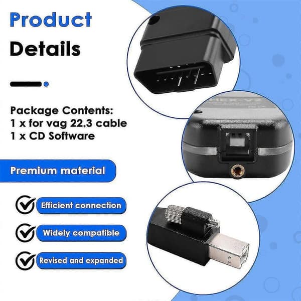 VAG COM 22.3 HEX V2 USB OBD2 Scanner til Golf A6, Skoda, Seat Ubegrænset (VIN: ATMEGA162+16V8+FT232RQ)
