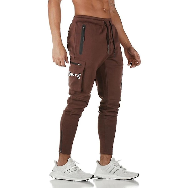 Herr Camouflage Sports Cargo Byxor - Snygga Dragkedja Fitness Sweatpants XL vinröd 1