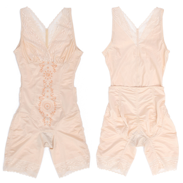 Blomsterprint mønster Mavekontrol Body Shapewear Slankende talje Trainer Bælte Bodysuit (Khaki)L