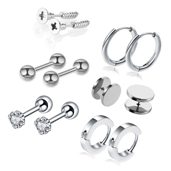 6 par örhängen set i rostfritt stål zirkon piercing smycken unisex örhängen accessoarer