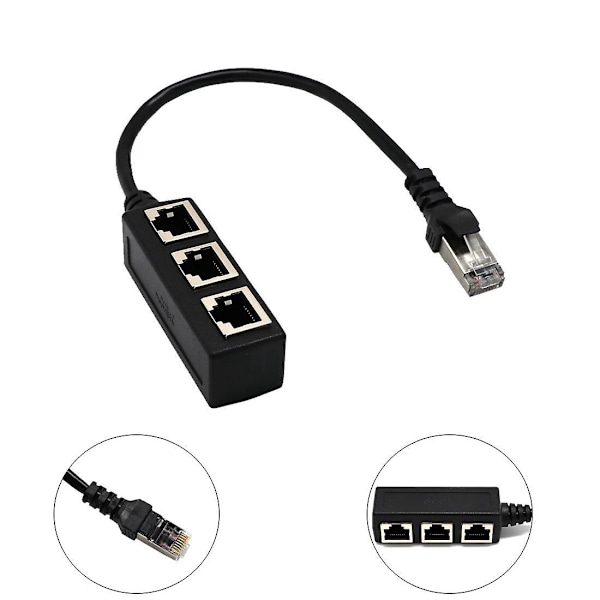 RJ45 Ethernet-jakaja, 1 urosliitäntä 3 naarasliitäntään LAN-sovitinkaapeli Super Cat5:lle, Cat5e:lle, Cat6:lle, Cat7:lle Ethernet-pistorasian liitäntää varten