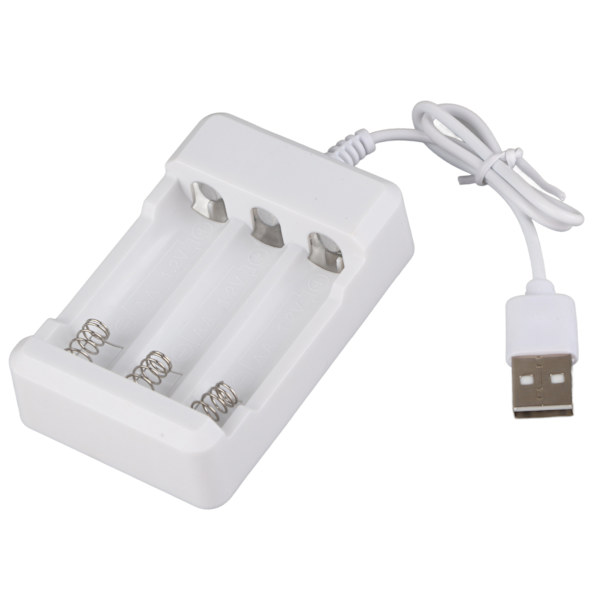 Bærbar ABS 3,6V oplader med tre stik til AA AAA genopladeligt batteri med USB-stik