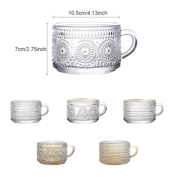 Kuosimainen kirkas lasinen kahvimuki kahvalla - 14,6oz