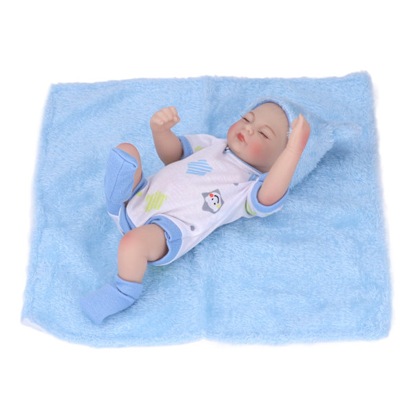 10-tums nyfödd babydocka set tvättbar emulational mjuk vinyl sovande babydocka med kläder filt Garçon bleu