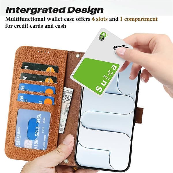 Kompatibel med iPhone Air Stativfodral Litchi Textur Äkta Kohud Plånboksfodral RFID DarkYellow