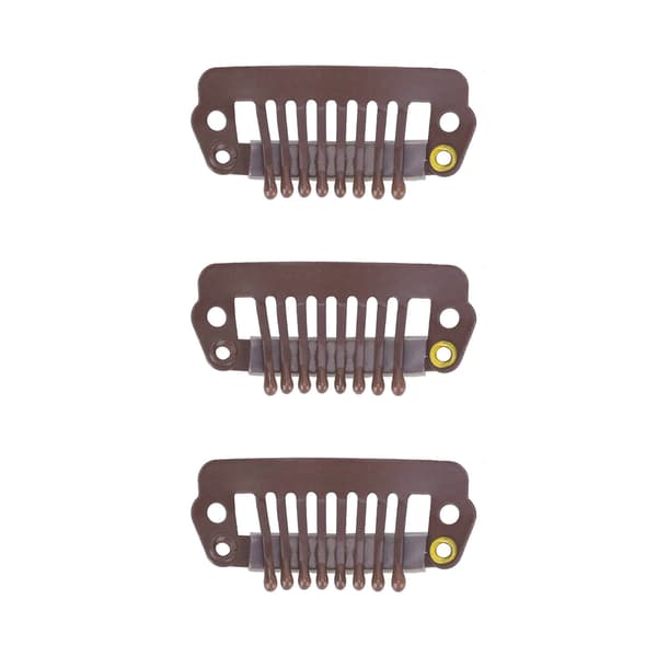 50 stk. 8 Tips 8 Tænder Snap Comb Paryk Clips Rustfrit Stål Snap Clips med Gummi Hårgreb til Hår Extensions Parykker Brun