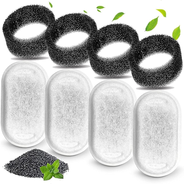 Kattvattenfontän Filter Set om 16 Kompatibla med Rostfri Djurfontän Inkluderar 8 Ersättningsfilter och 8 Svampar