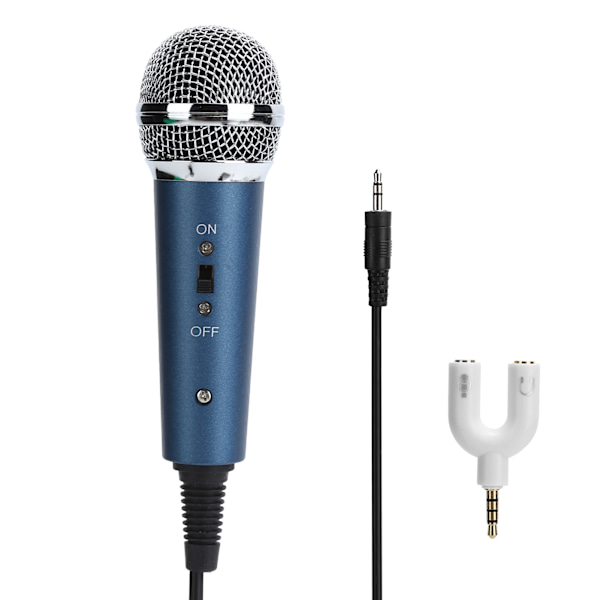 Kablet kondensatormikrofon 3,5 mm med US-formet 3,5 mm lydadapter til computerkaraoke (blå)