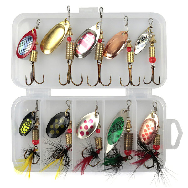 Spinner Baits Fishing Lure Spinnerbait Bass Trout Salmon Hard Metal Spinner Baits Kit with Tackle Box