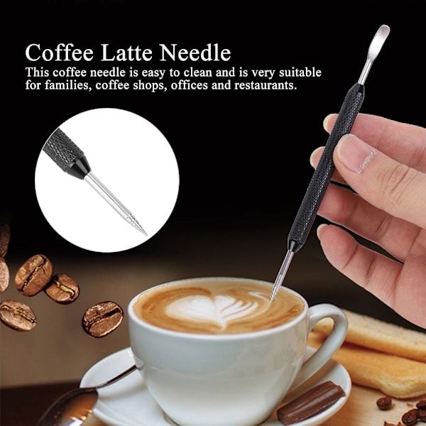 Rostfritt stål färg latte dra blomma nål kaffe konst penna DIY latte dekorationsverktyg svart