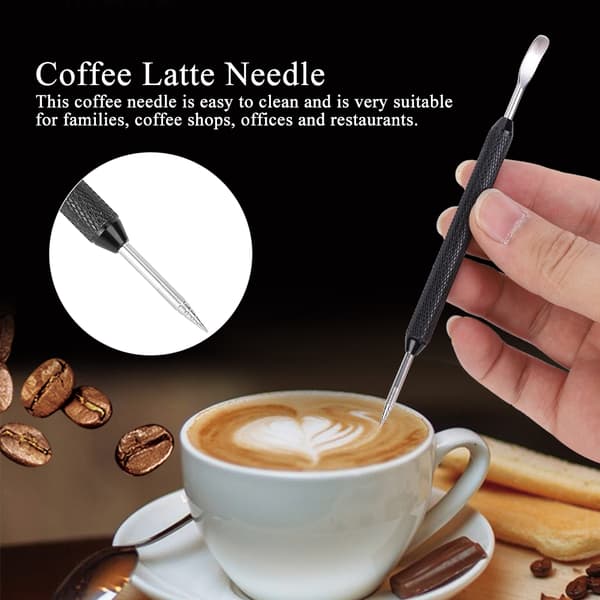Rustfrit stål farve Latte Pull Flower Needle Coffee Art Pen DIY Latte Dekoreringsværktøj Sort