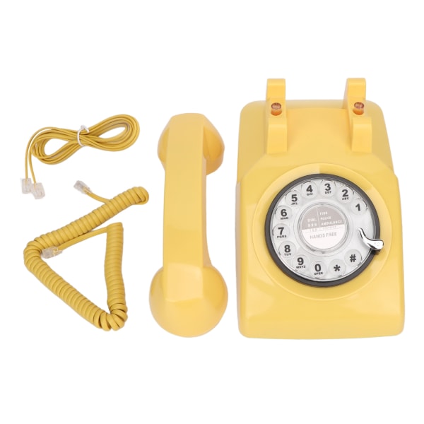 Retro Roterande Dial Telefon Klassisk Simulering Vintage Mekanisk Ringer Telefon för hemmakontor Gul