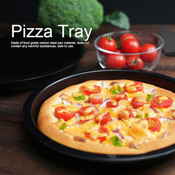 8 tum Non-stick Svart Kolstål Rund Pizzabricka Bakplåt Formverktyg
