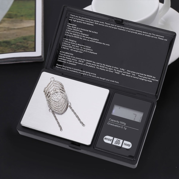 Mini kannettava korkean tarkkuuden LED-taskuvaaka kultainen hopea timanttikoru (500g/0.1g)