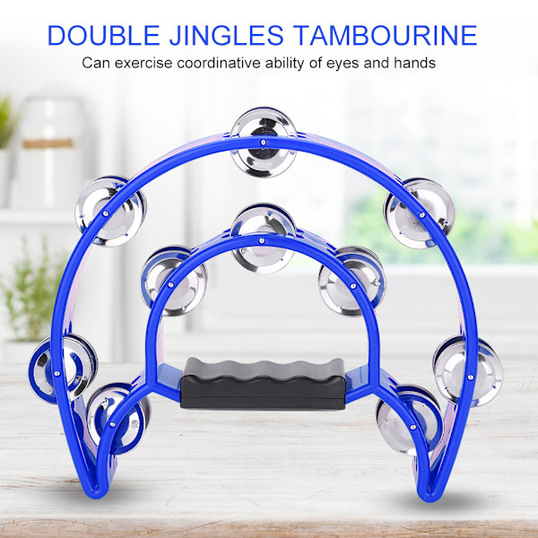 Blue Double Row Jingles Handbell Tambourine Percussion Instrument Blue
