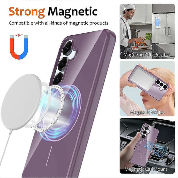 Magnetic Phone Case with MagSafe Compatibility, TPU Cover for Galaxy S25 FE, Includes Lanyard Purple