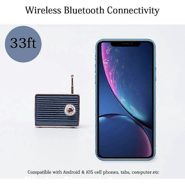 Langaton retrokaiutin, kannettava retro Bluetooth USB -kaiutin sisäänrakennetulla mikrofonilla, pöytäkoneen kirjahyllyn juhlakaiutin (musta)