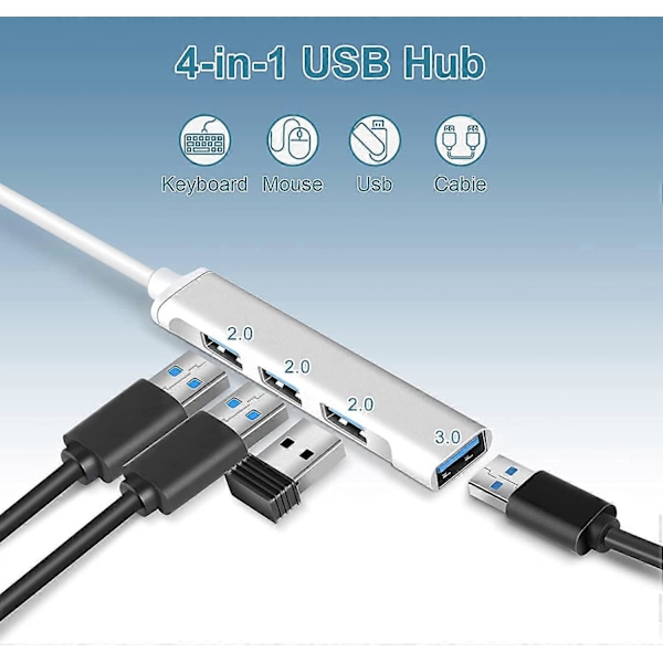 USB Hub, Ultra-Slim 4 Port USB Hub1*USB3.0 & 3*USB2.0, Multi USB Adapter, USB Splitter Til PC, Notebook, MacBook, Desktop, PS3 PS4, Xbox, Wii, XPS, Mo