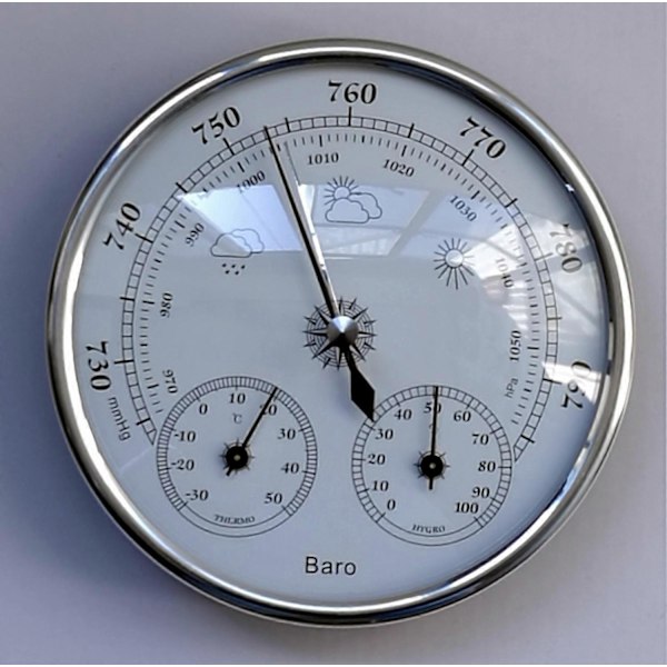Silver Barometer, Väderstation med Barometer och Hygrometer Termometer, 3 i 1 Väggmonterad Analog Väderstation, för Inomhus och Utomhus