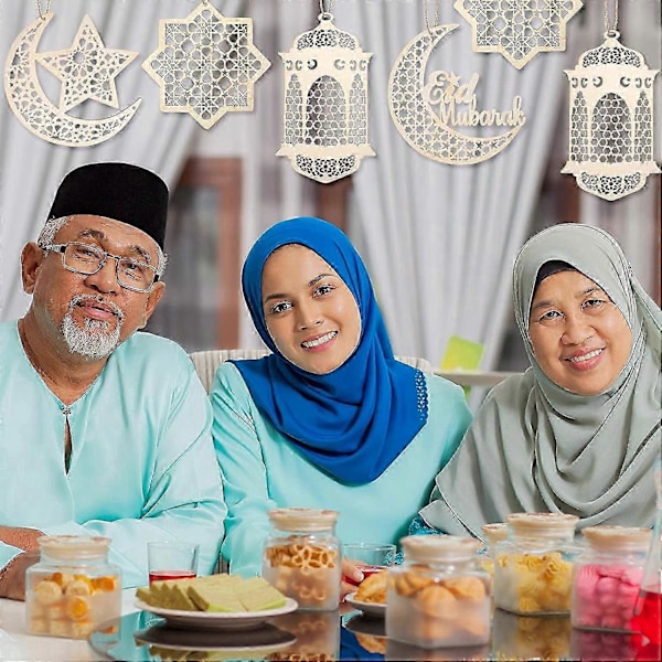 9 kpl puisia riippuvakoristeita Ramadan Ontto koriste Kuu Tähti Tuulivalo Muoto Riippuvakoriste