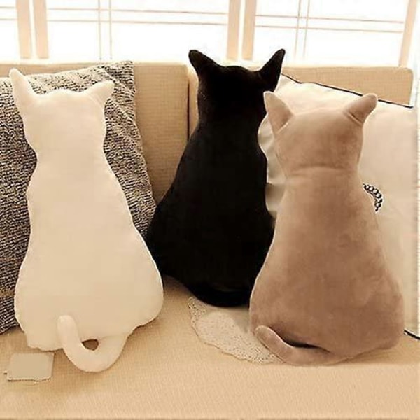Kattformad Soffkudde Söt Djursiluett Mjuk Plysch Fin Gåva för Flickor Pojkar Rum Plysch Svart 45cm