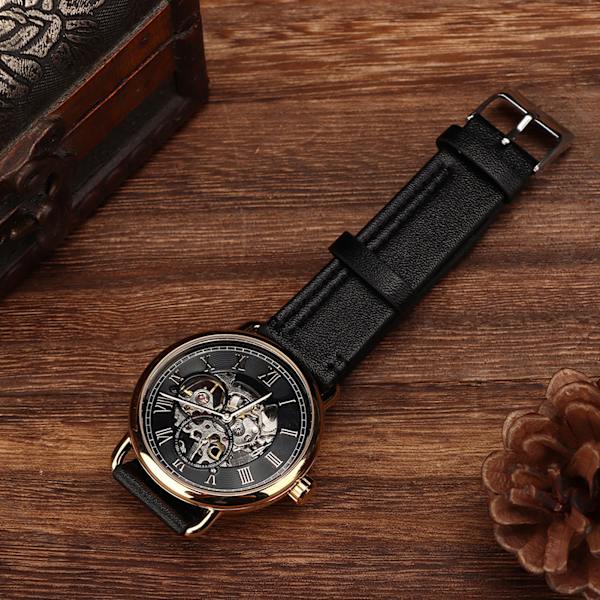 FORSINING Fashionabla watch Mekanisk halvautomatisk herrklocka i ihåligt watch(svart SurfaceGold- case )
