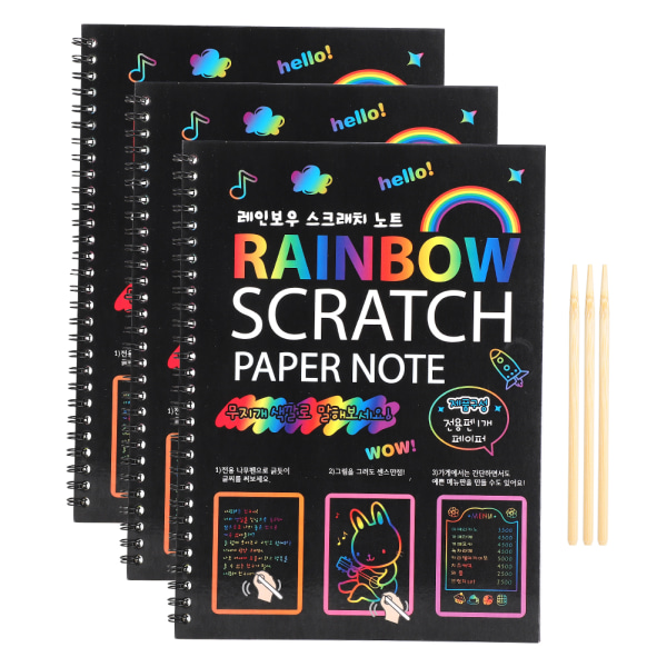 3st Scratch Paper Note Multicolor Rainbow Art Paper Card Barn Studenter Ritböcker
