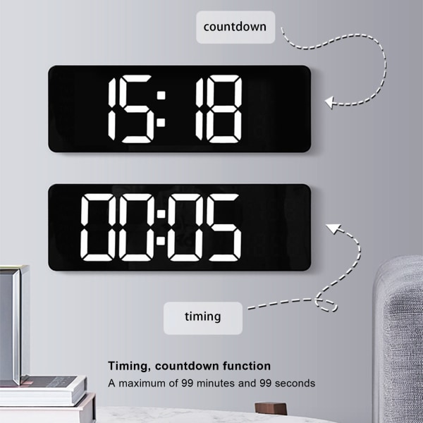 Stor skärm Funktion Display Klocka Vardagsrum Vägghängande klocka LED Display Fjärrkontrollklocka