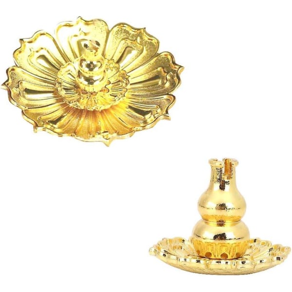 Lotus blomst formet pinne røkelsesholder base med klassisk ovn dekorasjon - gull
