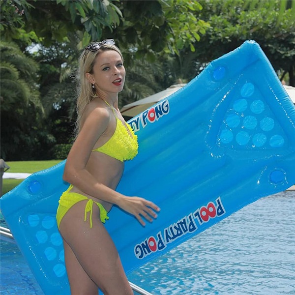 Oppustelig poolparty flydende flåde multifunktionel øl pong luftmadras oppustelig øl pong bord til strand swimmingpool camping