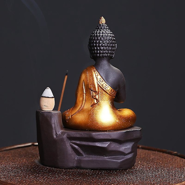 Gylden Buddha Tilbageflydende Røgelsebrænder med Kaskaderende Kegler Hjemmedekoration Statue Ornament Gave