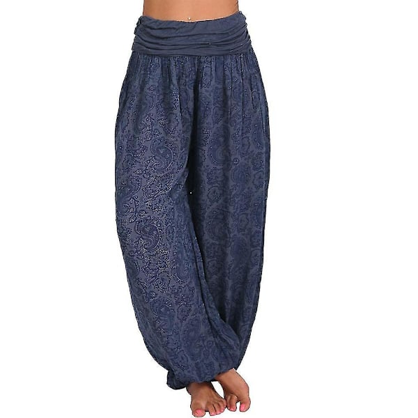 Trykte Dame Aladdin Gypsy Hippie Baggy Wide Leg Yoga Bukser 3XL Royal Blue