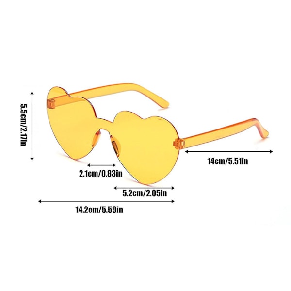 Hjerteformede rammeløse solbriller til kvinners utdrikningslag - klare fargerike morsomme nyanser gule