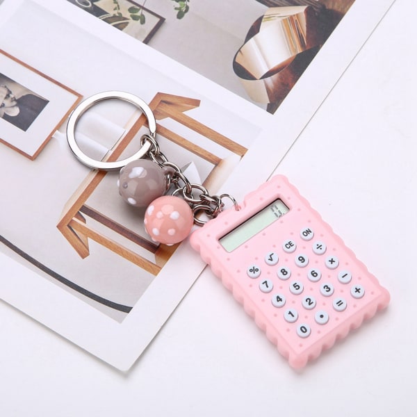 Mini Portable Cute Cookies Style Key Chain Calculator Candy Color Pocket Calculator (rosa)